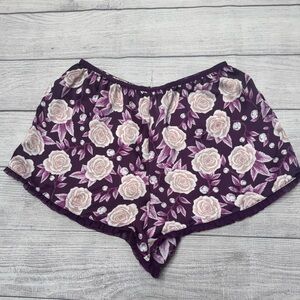 Victoria’s Secret Purple Tan Rose Lace Trim Satin Pajama‎ Shorts Size Small